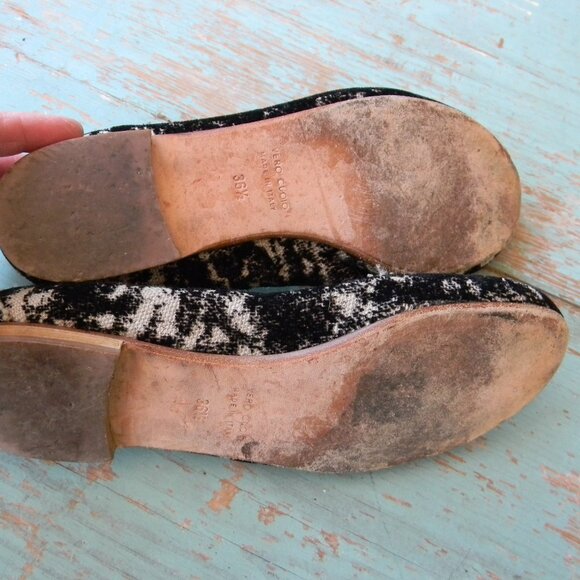 Henry Cuir Made In Italy BLACK/WHITE BOUCLE /Leather Size 36.5 BALLET FLATS - Picture 5 of 7